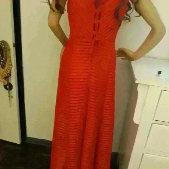 Maxi sexy party/cocktail wedding red dress S L in excellent condition - Picture 3 of 5